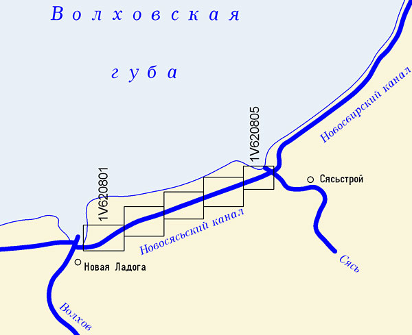 Карта новоладожского канала с километражем