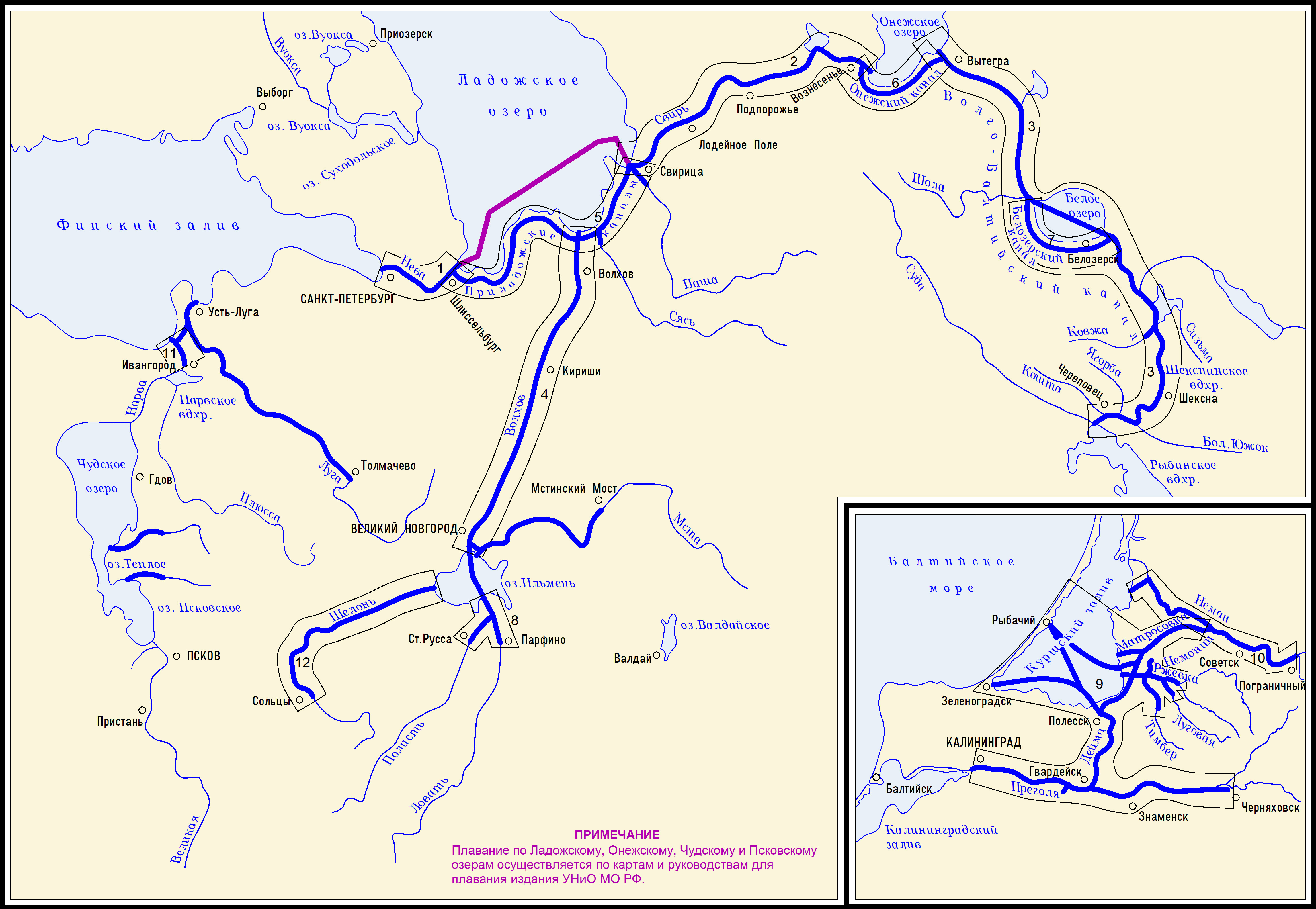 Волго-Балтийский канал на карте России